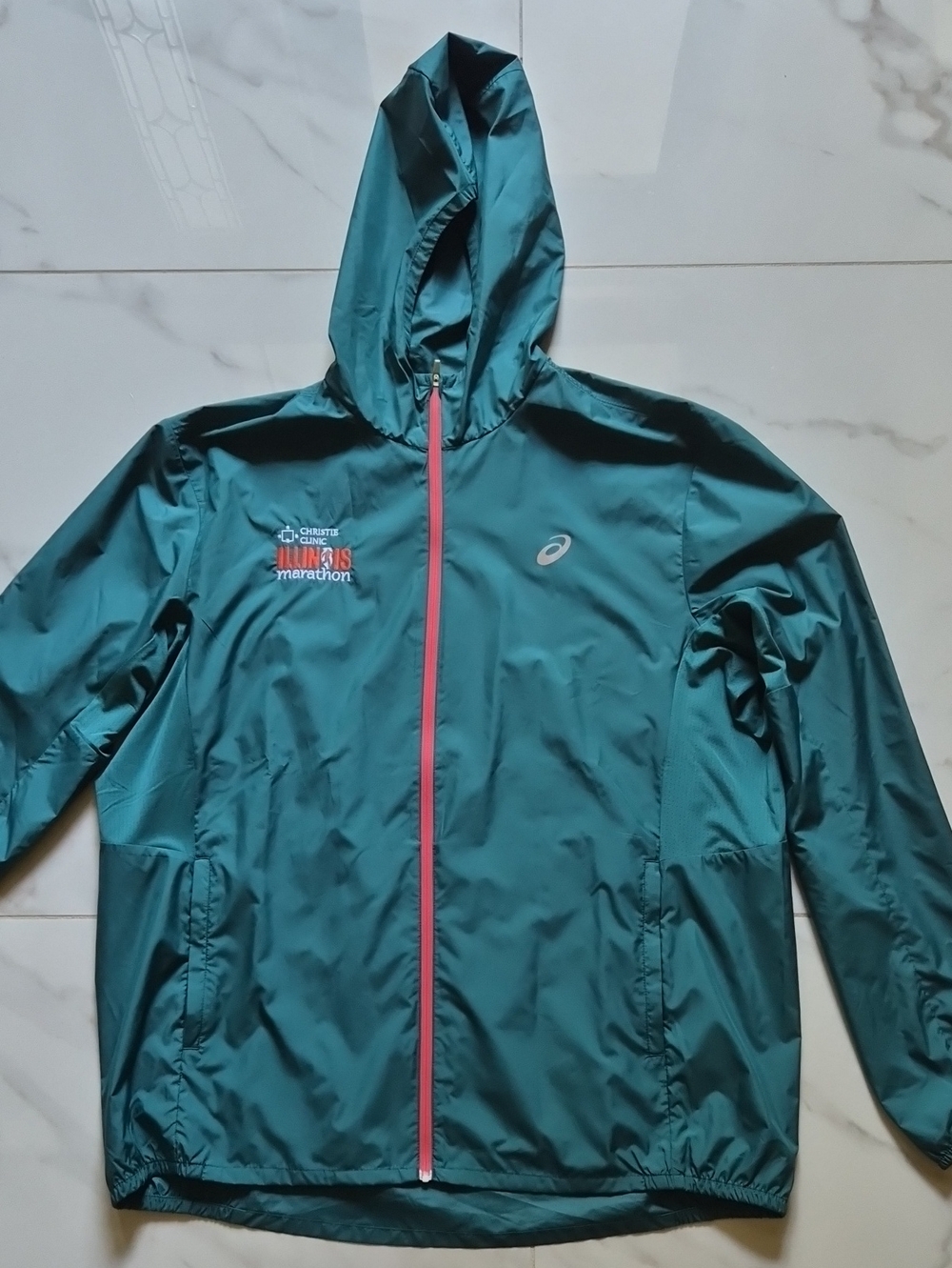 ASICS Teal Hooded Running Jacket with Pink Zipper